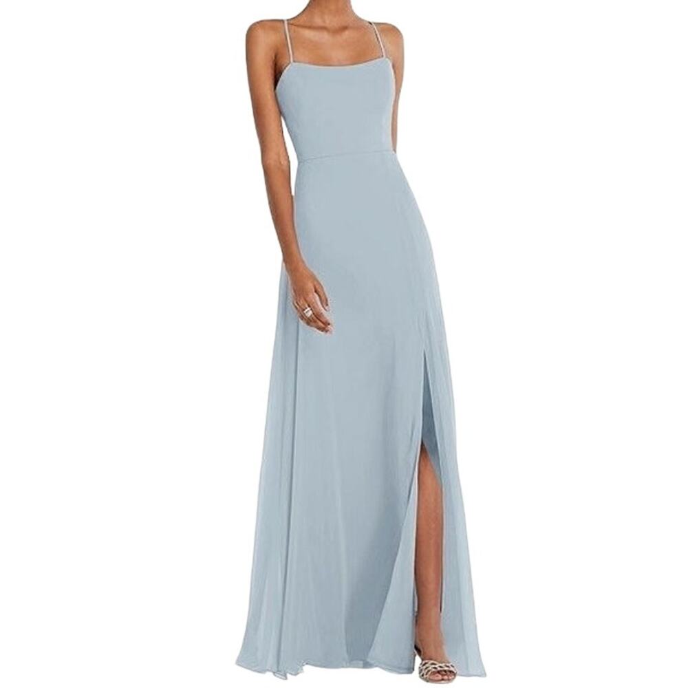 After Six Sky Blue Chiffon Convertible Tie-Strap Maxi Dress Formal Gown 6 NWT